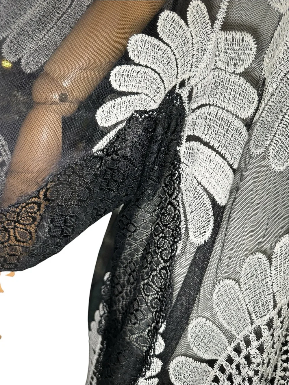 Black & White Embroidered Swim Cover-Up Kimono - Picture 4 of 9